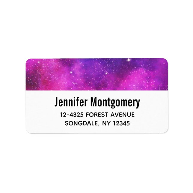 Etiqueta Galáxia Cinza e Roxo de Espaços e Estrelas (Frente)
