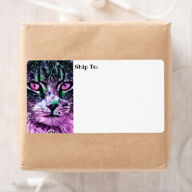 Etiqueta Galáxia Cósmica Gato Starry Skies Roxo E Verde (Insitu)