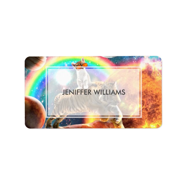 Etiqueta Galáxia Espacial Tigre Andando Gato na Pizza (Frente)