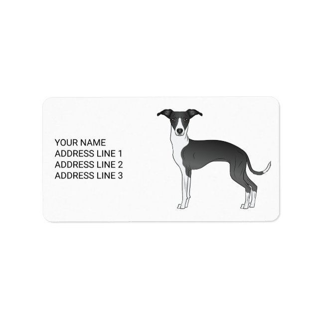 Etiqueta Galgo Italiano Preto e Branco com Texto Personaliz (Frente)