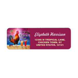 Etiqueta Galo Engraçado Galho CoquetelMar Tropical de Praia