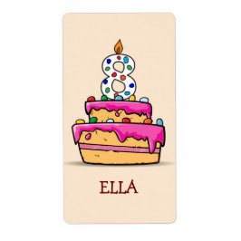 Etiqueta Garota 8º aniversário, 8 no Bolo Rosa Doce