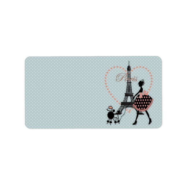 Etiqueta Garota bonita romântica andando poodle francês (Frente)