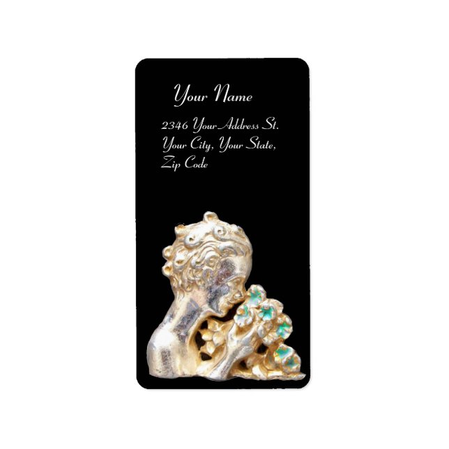 Etiqueta GAROTA COM FLORES, Ouro, Preto (Frente)