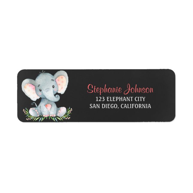 Etiqueta Garota Elefante de Aquarela Chalkboard (Frente)