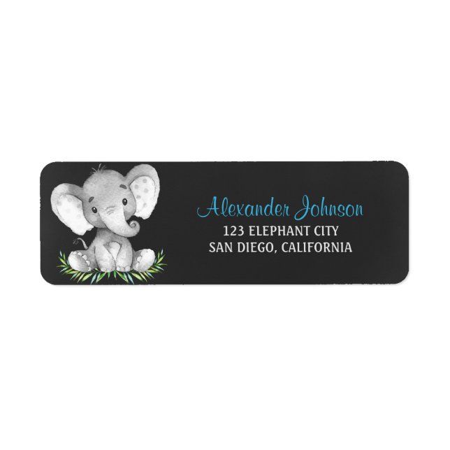 Etiqueta Garoto Elefante De Aquarela De Chalkboard (Frente)