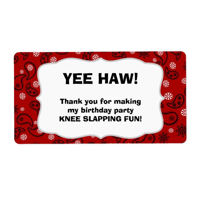 Etiqueta Garrafa d'água do Cowboy Favor... Personalize-o! - (Frente)