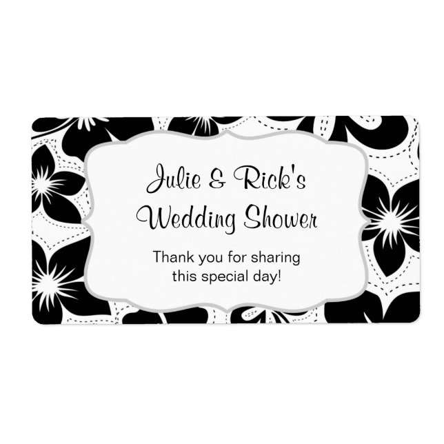 Etiqueta Garrafa de água Black White Hibiscus - personalize (Frente)