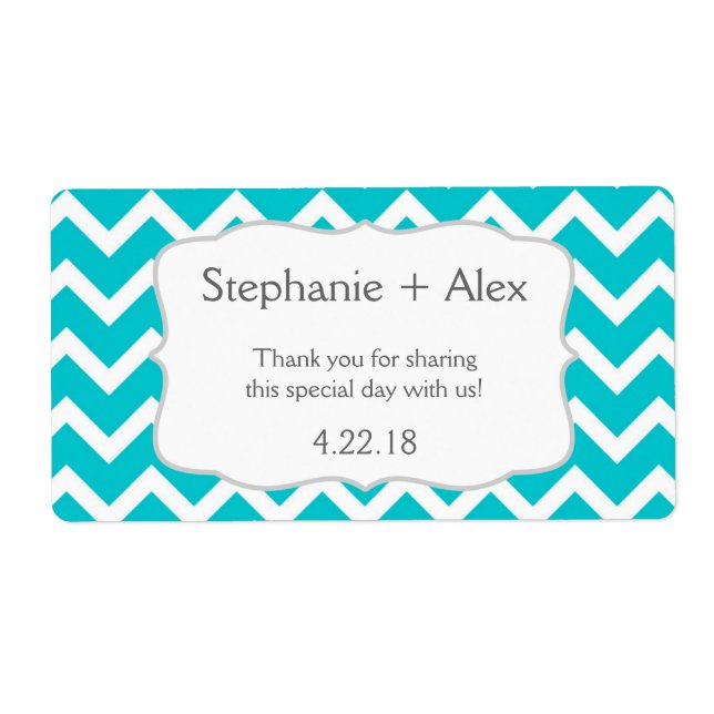 Etiqueta Garrafa de água Turquesa Chevron - personalize-a! (Frente)