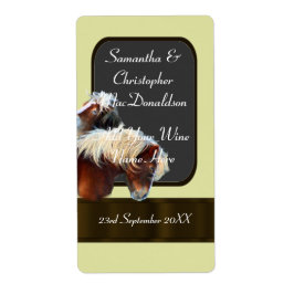 Etiqueta garrafa de vinho de casamento com tema cavalo e pô