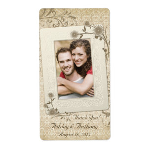 Etiqueta Garrafa de vinho floral do casamento da foto do