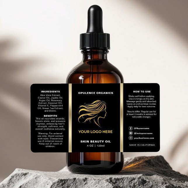 Etiqueta Garrafa Dourada Mínima Negra Moderna (Criador carregado)