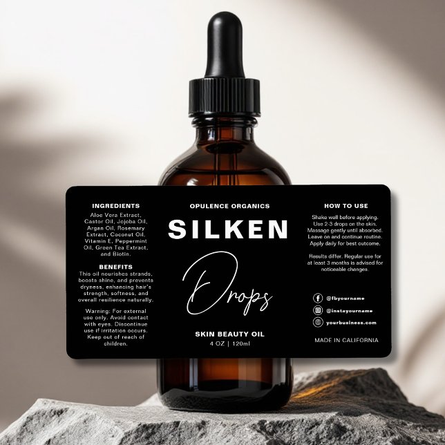 Etiqueta Garrafa Mínima Moderna de Bela Negra Cosmética (Criador carregado)