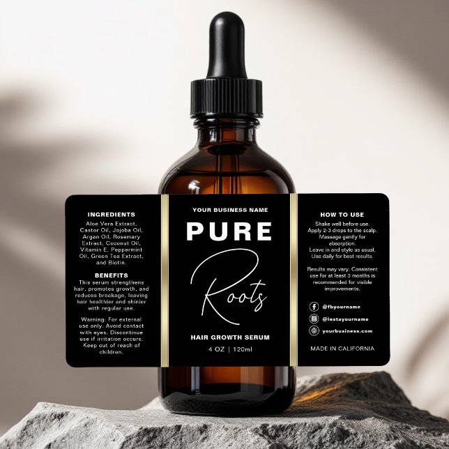 Etiqueta Garrafa Mínima Preta e Dourada de Óleo de Cabelo (Criador carregado)