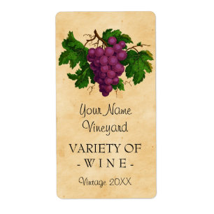 Etiqueta Garrafa Personalizada de Uvas Modelo de Vintage