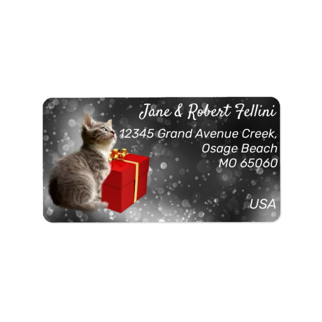 Etiqueta Gatinho bonito vermelho giftbox festivo endereço (Frente)