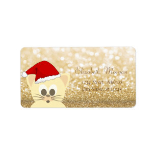 Etiqueta Gato Adorável Com Chapéu de Papai Noel, Bokeh Espe