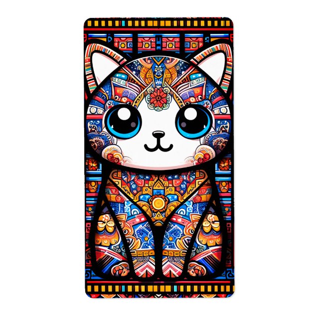 Etiqueta Gato Bonito com Charme de Padrão Tradicional (Frente)