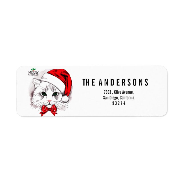 Etiqueta Gato Branco Fofo Feliz Natal (Frente)