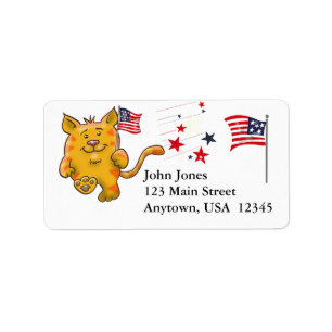 Etiqueta Gato com bandeira americana