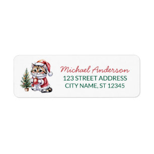 Etiqueta Gato com Chapéu de Papai Noel Árvore de Natal Ende