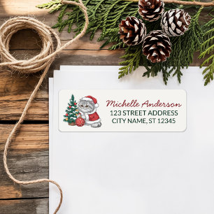 Etiqueta Gato com Chapéu de Papai Noel Árvore de Natal Ende