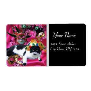 ETIQUETA GATO COM MÁSCARAS DE CHAPÉU E MASCARADA