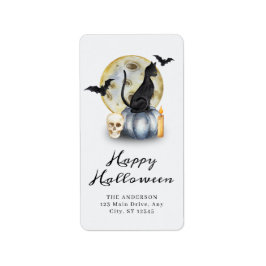 Etiqueta Gato de Abóbora de Halloween Assustador