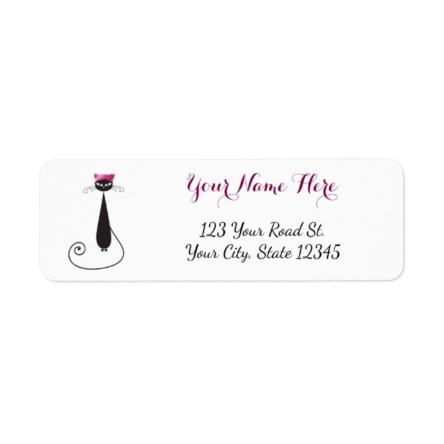 Etiqueta Gato de Chapéu Rosa (Frente)