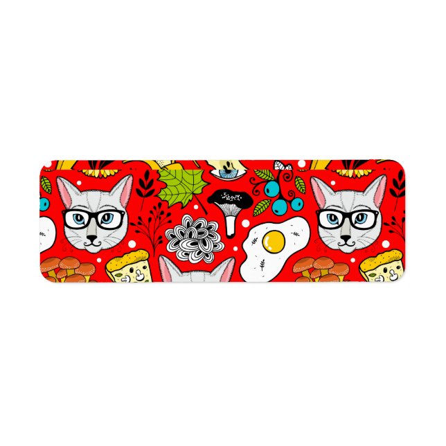 Etiqueta Gato e ovo em vermelho (Frente)