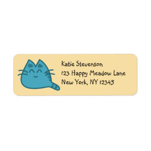 Etiqueta Gato Gatinho Sorridente Azul