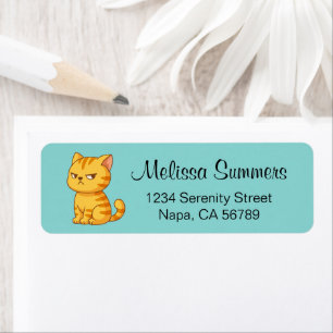 Etiqueta Gato Mal-Humorado Laranja Tabby no Verde