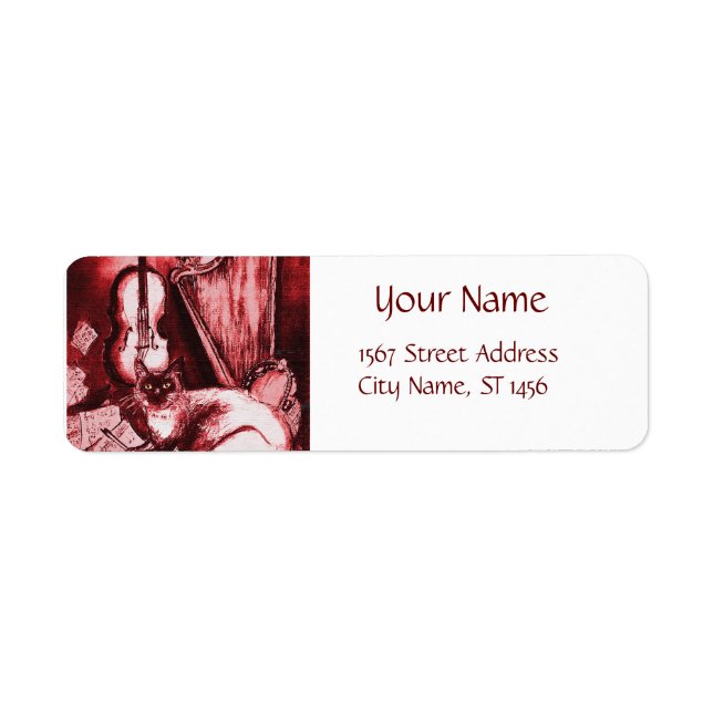 Etiqueta GATO MUSICAL COM OWL, Vermelho, Branco (Frente)