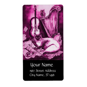 Etiqueta GATO MUSICAL, cor-de-rosa, fúchsia branca, preto