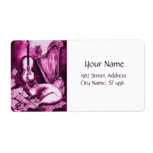 Etiqueta GATO MUSICAL, Púrpura Cor-de-rosa, Fúchsia Branca