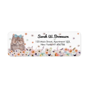 Etiqueta Gato Persa Shirazi Rosto Fofo Desenho Floral