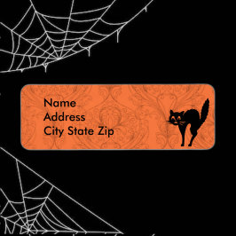 Etiqueta Gato Preto Assustador de Halloween