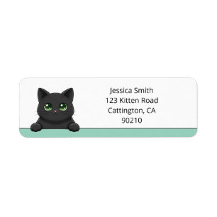 Etiqueta Gato Preto Fofo Espiando Selos Personalizados Mint