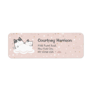 Etiqueta Gatos Cortos Kawaii Pastel Pink Endereço de Devolu