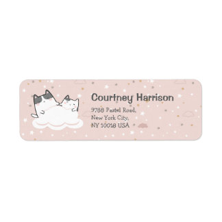 Etiqueta Gatos Cortos Kawaii Pastel Pink Endereço de Devolu