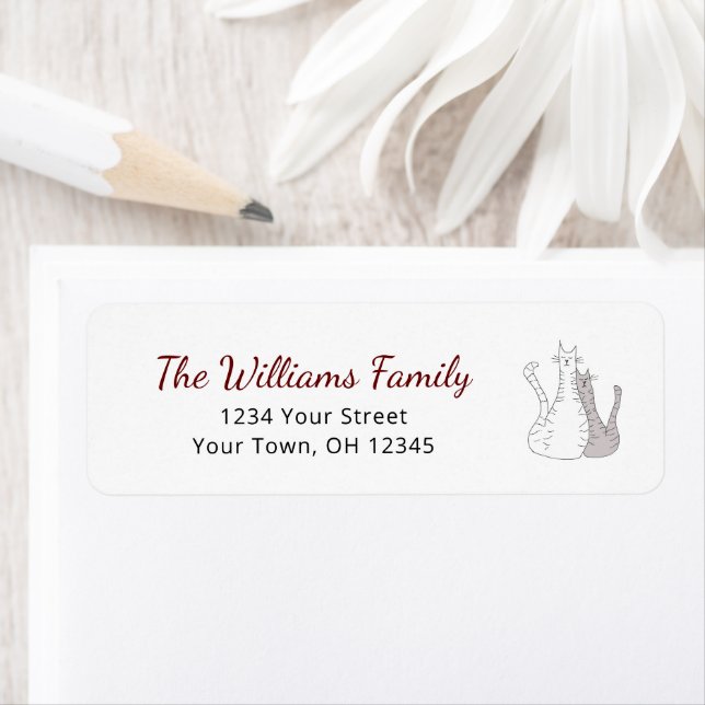 Etiqueta Gatos-Cute Desenho Gatinhos Festivos Endereço De R (Insitu)