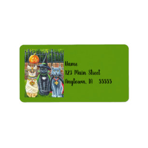 Etiqueta Gatos de Halloween na Costume Watercolor Art