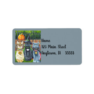 Etiqueta Gatos de Halloween na Costume Watercolor Art