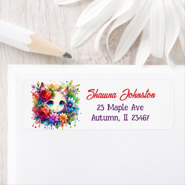 Etiqueta Gatos e flores de anime roxas e vermelhos (Insitu)