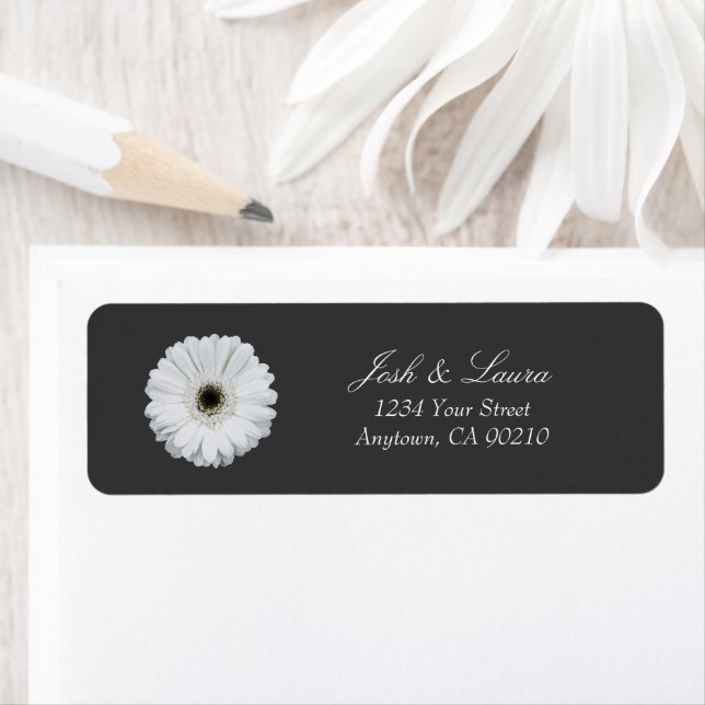 Etiqueta Gerbera Daisy Preto e Branco | Endereço Floral (Insitu)