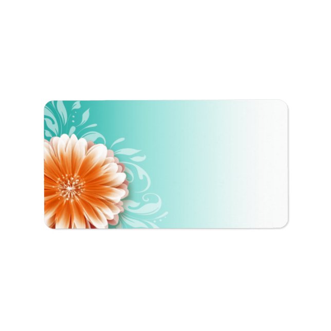 Etiqueta Gerbera Daisy Scroll | Correspondência em aqua lar (Frente)