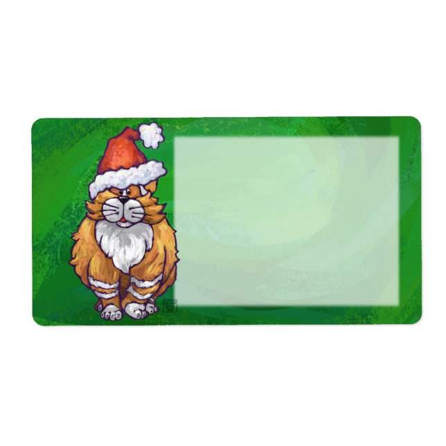 Etiqueta Ginger Cat Christmas on Green (Frente)