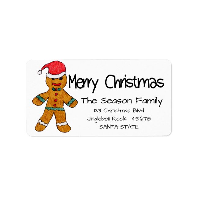 Etiqueta Gingerbird man Merry Christmas address label (Frente)