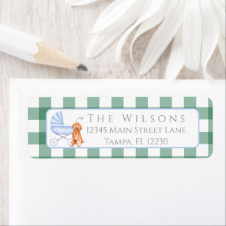 Etiqueta Gingham Check Dog Boy Chá de fraldas Address