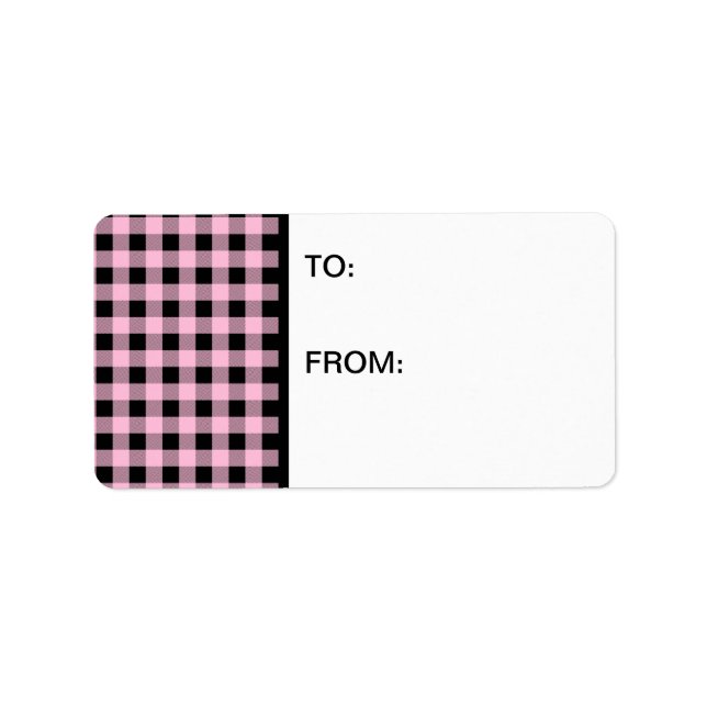 Etiqueta Gingham rosa e preto (Frente)